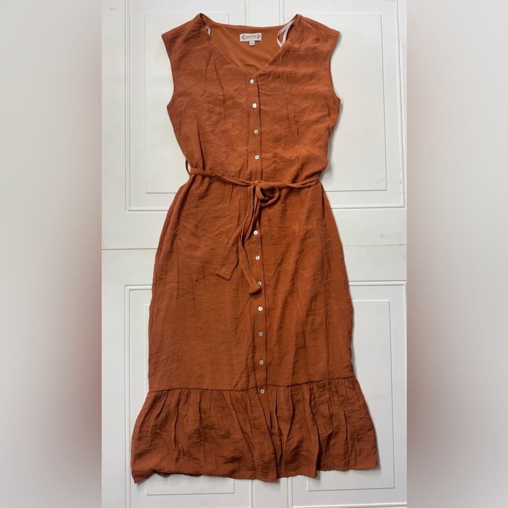 Nanette Lepore Womens Sz 8 Sierra Orange Midi Button Up Sleeveless Ruffle Dress